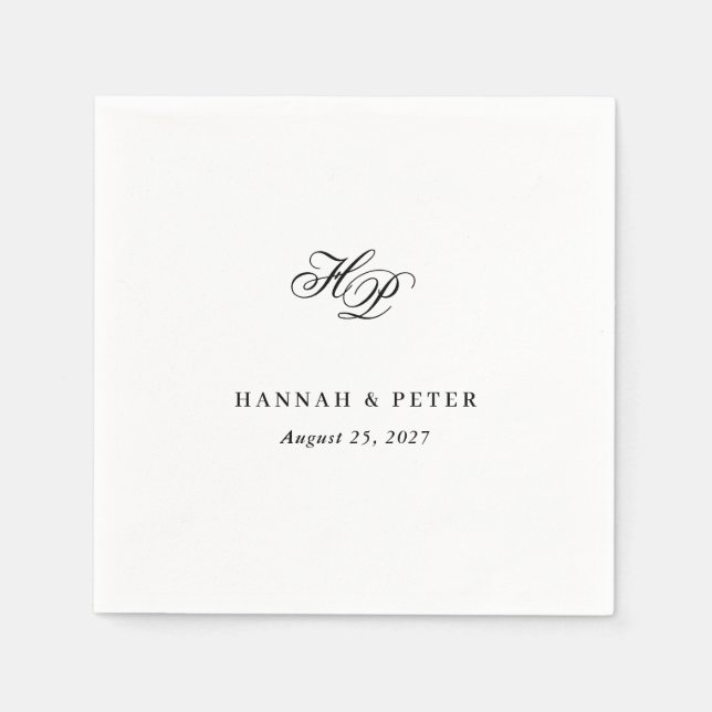 Servilleta De Papel Elegante Script Monograma Iniciales Boda mínimo (Anverso)