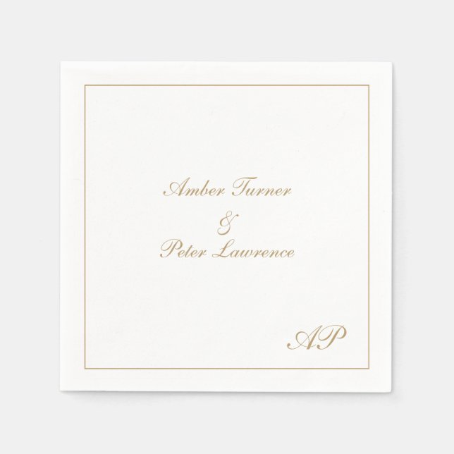 Servilleta De Papel Elegante Script Monograma simple Boda formal de or (Anverso)
