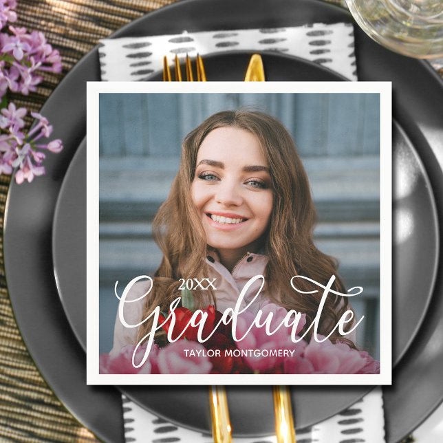 Servilleta De Papel Elegante Script Photo Graduation Party (Elegant Script Photo Graduation Party Napkins)