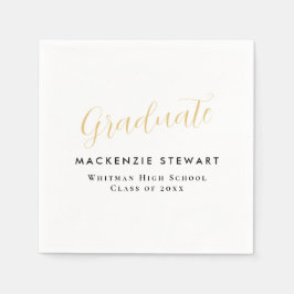 Servilleta De Papel Elegante Sencillo Guión de Oro Graduación Blanco