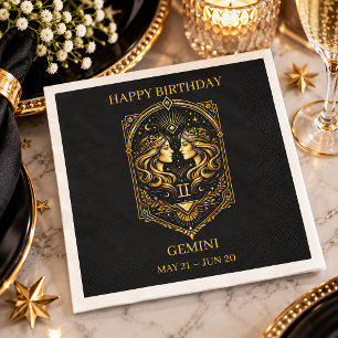 Servilleta De Papel Elegante signo zodiacal Géminis en oro y negro