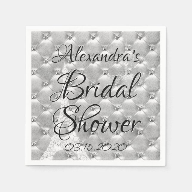 Servilleta De Papel Elegante Silver Paris Francia Bridal Shower (Anverso)