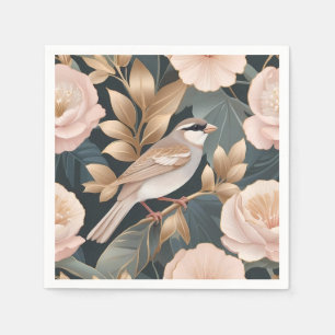 Servilleta De Papel Elegante Sparrow Dusty Floral rosa y dorada