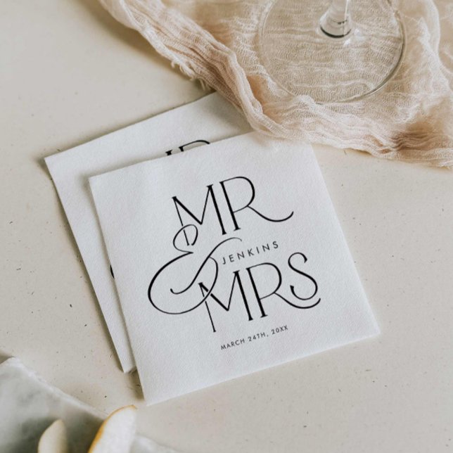 Servilleta De Papel Elegante Sr. Minimal y Sra. Boda (Elegant minimal Mr and Mrs Wedding Napkins)