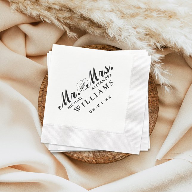 Servilleta De Papel Elegante Sr. Negro y Monograma de boda personaliza (Subido por el creador)