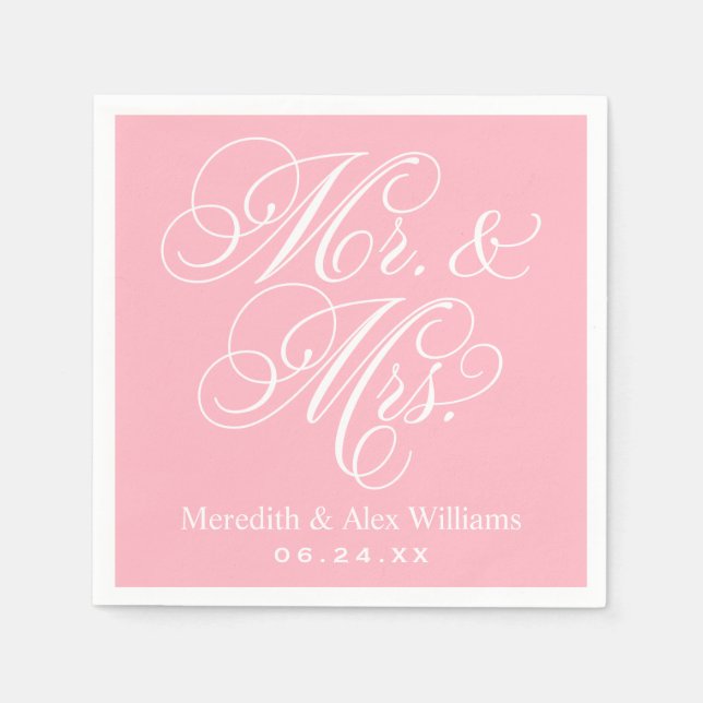 Servilleta De Papel Elegante Sr. Rosa y Sra. Script Personalizado Mono (Anverso)