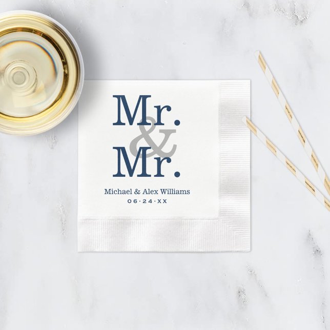 Servilleta De Papel Elegante Sr. y Sr. Navy Gray Boda Monograma (Subido por el creador)