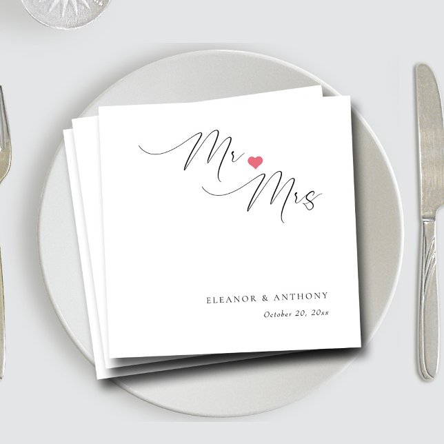 Servilleta De Papel Elegante Sr. y Sra. Script | Boda personalizado (Elegant Mr and Mrs Script Personalized Wedding Napkins)