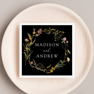 Servilleta De Papel Elegante Summer Wildflower Wreath Boda negro