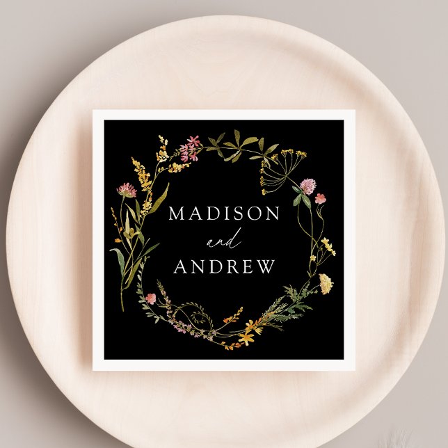 Servilleta De Papel Elegante Summer Wildflower Wreath Boda negro (Subido por el creador)