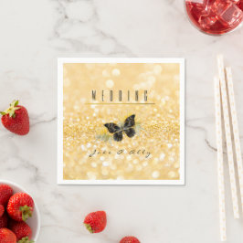 Servilleta De Papel Elegante Sunflower Sparkle Black Butterfly Gold