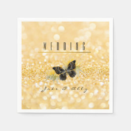 Servilleta De Papel Elegante Sunflower Sparkle Black Butterfly Gold