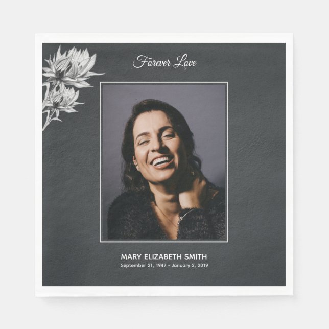 Servilleta De Papel Elegante Sunflowers Black Photo Funeral Memorial (Anverso)