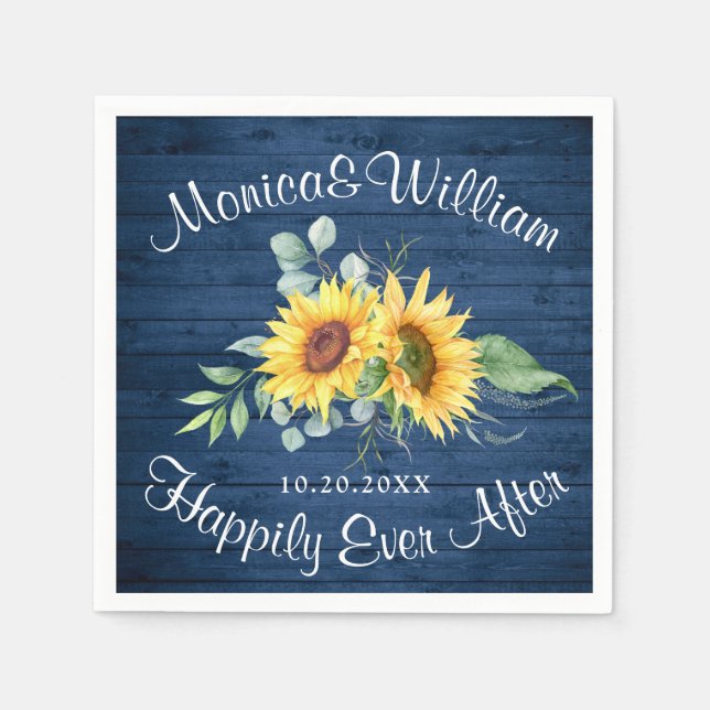 Servilleta De Papel Elegante Sunflowers Eucalyptus Rustic Wood Boda (Anverso)