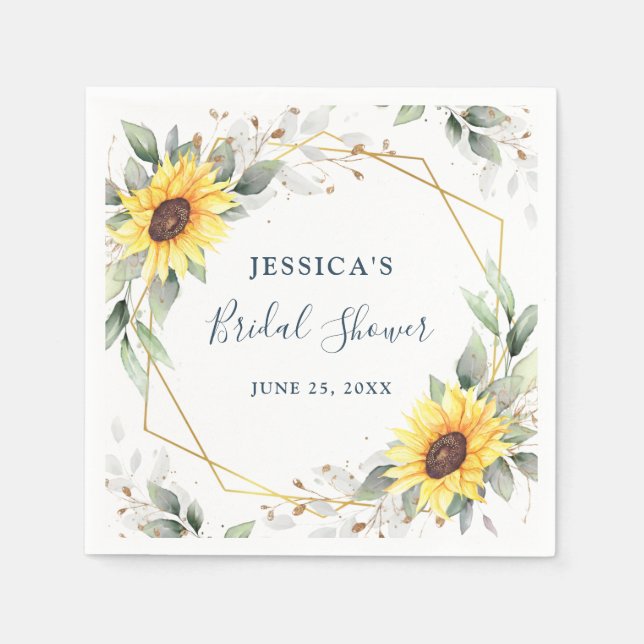 Servilleta De Papel Elegante Sunflowers Greenery Bridal Shower Paper (Anverso)