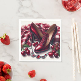 Servilleta De Papel Elegante tacones rojos altos con cereza