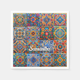 Servilleta De Papel Elegante talavera mexicana azulejos amarillos rojo