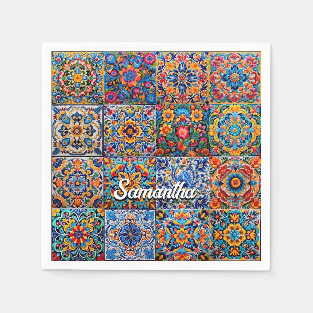 Servilleta De Papel Elegante talavera mexicana azulejos amarillos rojo (Anverso)