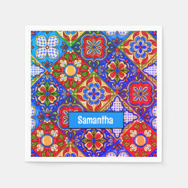 Servilleta De Papel Elegante talavera mexicana azulejos púrpura azul r