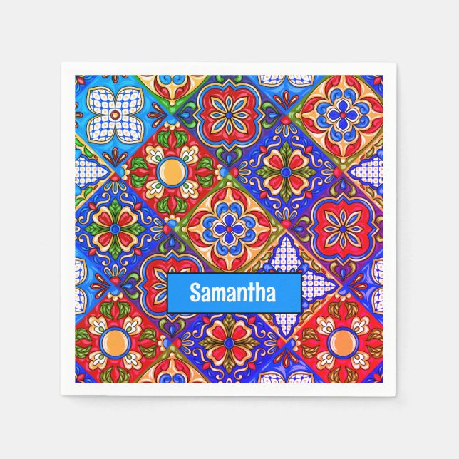 Servilleta De Papel Elegante talavera mexicana azulejos púrpura azul r (Anverso)