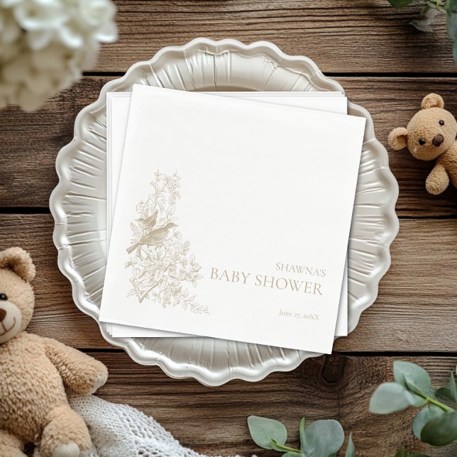 Servilleta De Papel Elegante Tan Chinoiserie Naturaleza Aves Baby Show (Elegant Tan Chinoiserie Nature Birds Baby Shower Napkins)