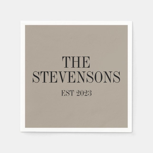 Servilleta De Papel Elegante Taupe de Fecha de Último Nombre de Famili (Anverso)
