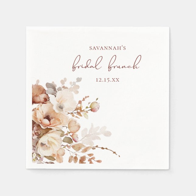 Servilleta De Papel Elegante Té de Boda Floral Rosa Cálido (Anverso)