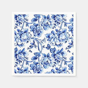 Servilleta De Papel Elegante tela floral azul y blanca