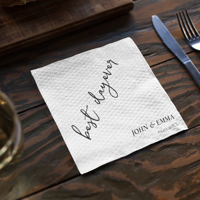 Servilleta De Papel Elegante tema Boda blanco y negro (Even your wedding dinner napkin can match your theme)