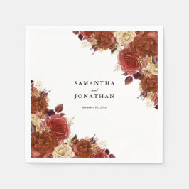 Servilleta De Papel Elegante Terracota y Boda de Flores de Marfil