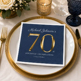 Servilleta De Papel Elegante Texto de Oro Sólido Azul Marino Cumpleaño
