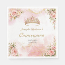 Elegante Tiara Floral Rosa Beige Quinceañera Dorad