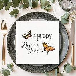 Servilleta De Papel Elegante tipografía mariposa blanca Feliz Año Nuev