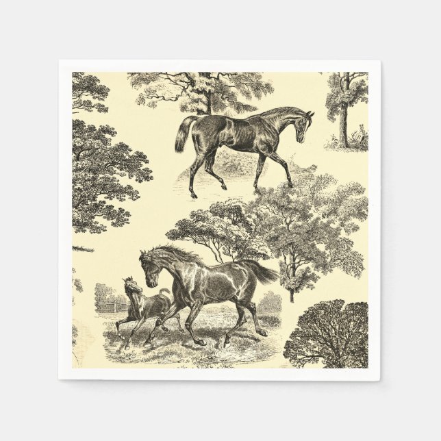 Servilleta De Papel Elegante toile beige rústico de caballos (Anverso)
