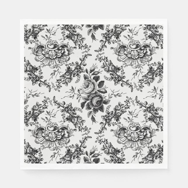 Servilleta De Papel Elegante toile floral negro francés grabado (Anverso)
