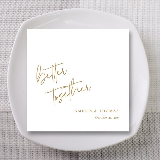 Servilleta De Papel Elegante toque: Boda de guiones dorados personaliz (Elegant 'Better Together' Gold Script Wedding Napkins)