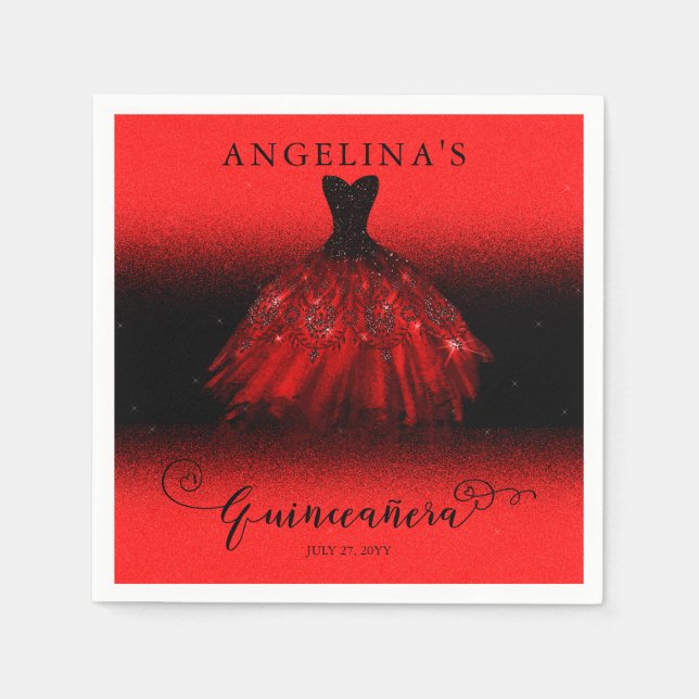 Servilleta De Papel Elegante traje rojo de rubí español Quinceañera (Anverso)