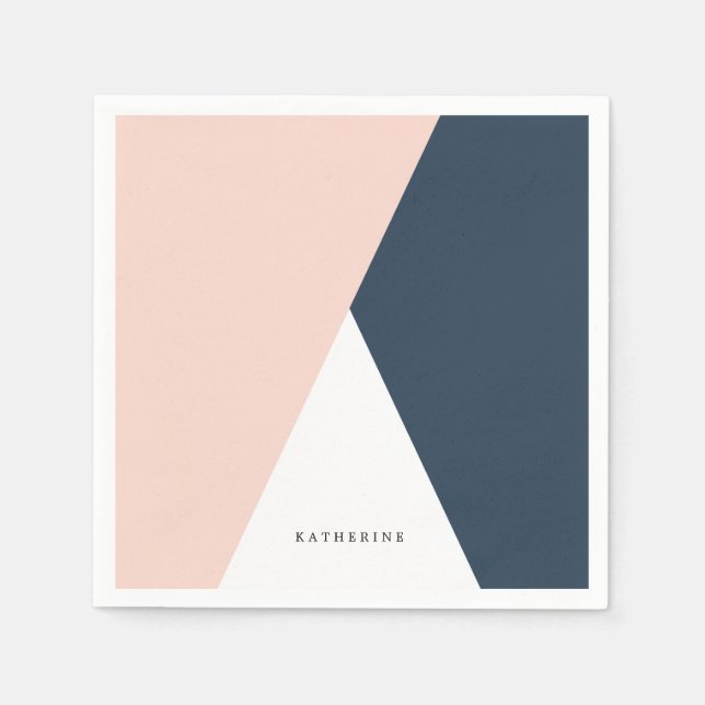 Servilleta De Papel Elegante triángulos geométricos rosa y azul marino (Anverso)