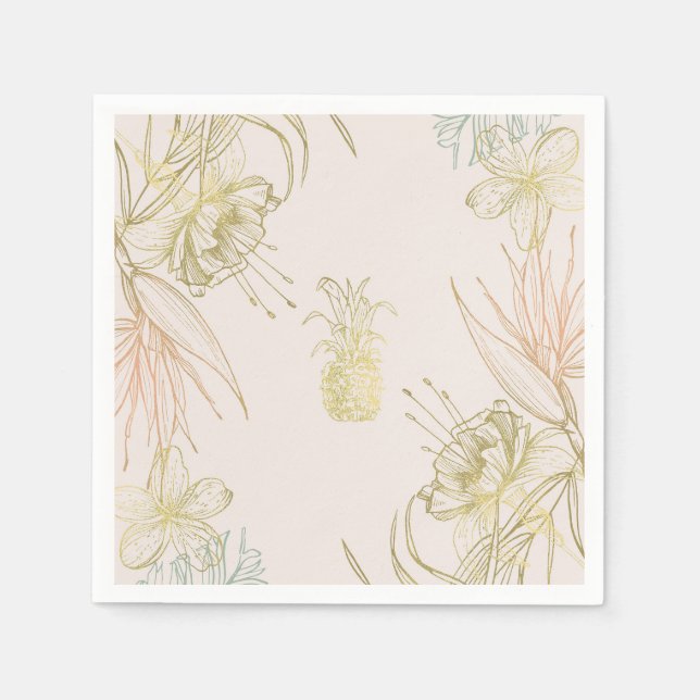 Servilleta De Papel Elegante Tropical Botánico Floral Gold Rubor (Anverso)