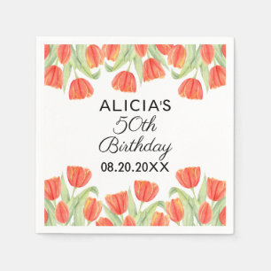Servilleta De Papel Elegante Tulipán Rojo Botánico 50 cumpleaños
