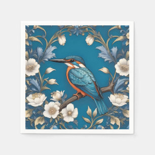Servilleta De Papel Elegante Turquoise Kingfisher Bird Floral
