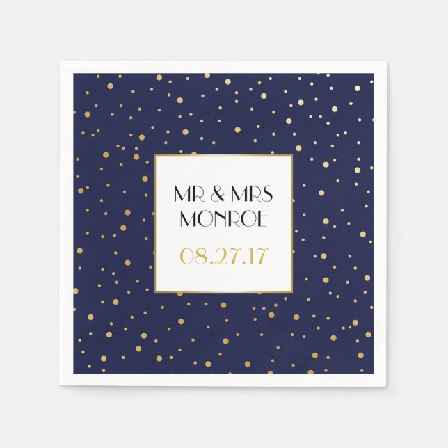 Servilleta De Papel Elegante Twinkle Stars Midnight Blue Sky y Gold (Anverso)