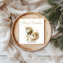 Elegante Unicornio de Navidad Blanco y Dorado