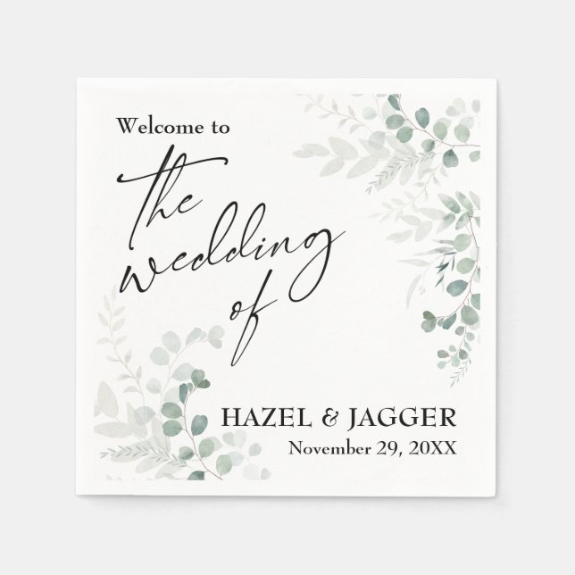 Servilleta De Papel Elegante vegetación bienvenida al Boda de (Anverso)
