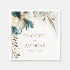 Servilleta De Papel Elegante vegetación Floral Boda Verde azulado de o