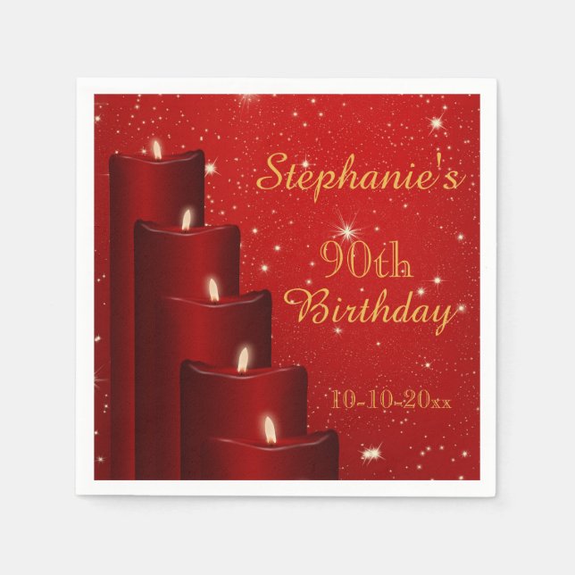 Servilleta De Papel Elegante Velas 90 de Cumpleaños Con Espuma (Anverso)