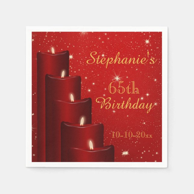 Servilleta De Papel Elegante Velas De Cumpleaños 65 Con Espuma (Anverso)