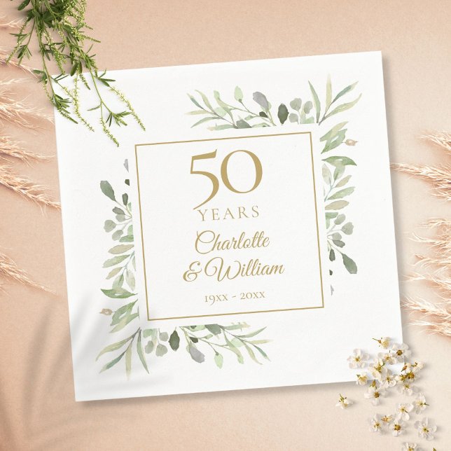 Servilleta De Papel Elegante verde acuarela oro 50 aniversario (Subido por el creador)