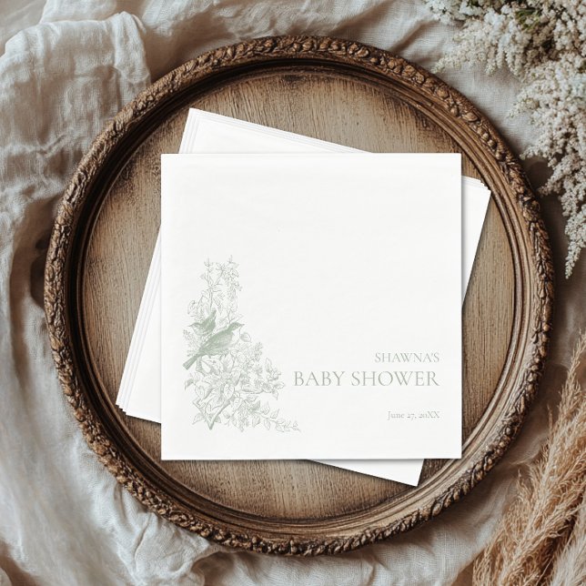 Servilleta De Papel Elegante verde Chinoiserie Naturaleza Aves Baby Sh (Elegant Green Chinoiserie Nature Birds Baby Shower Napkins)
