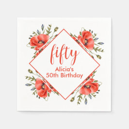 Servilleta De Papel Elegante verde de adormidera roja Cincuenta cumple